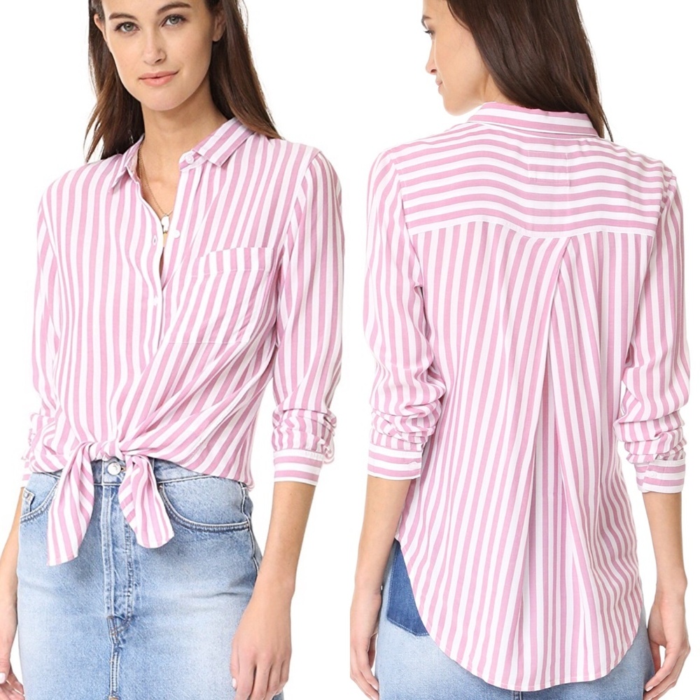 Rails Aly Button Up Top Blouse Striped Garnet Xs - image 1